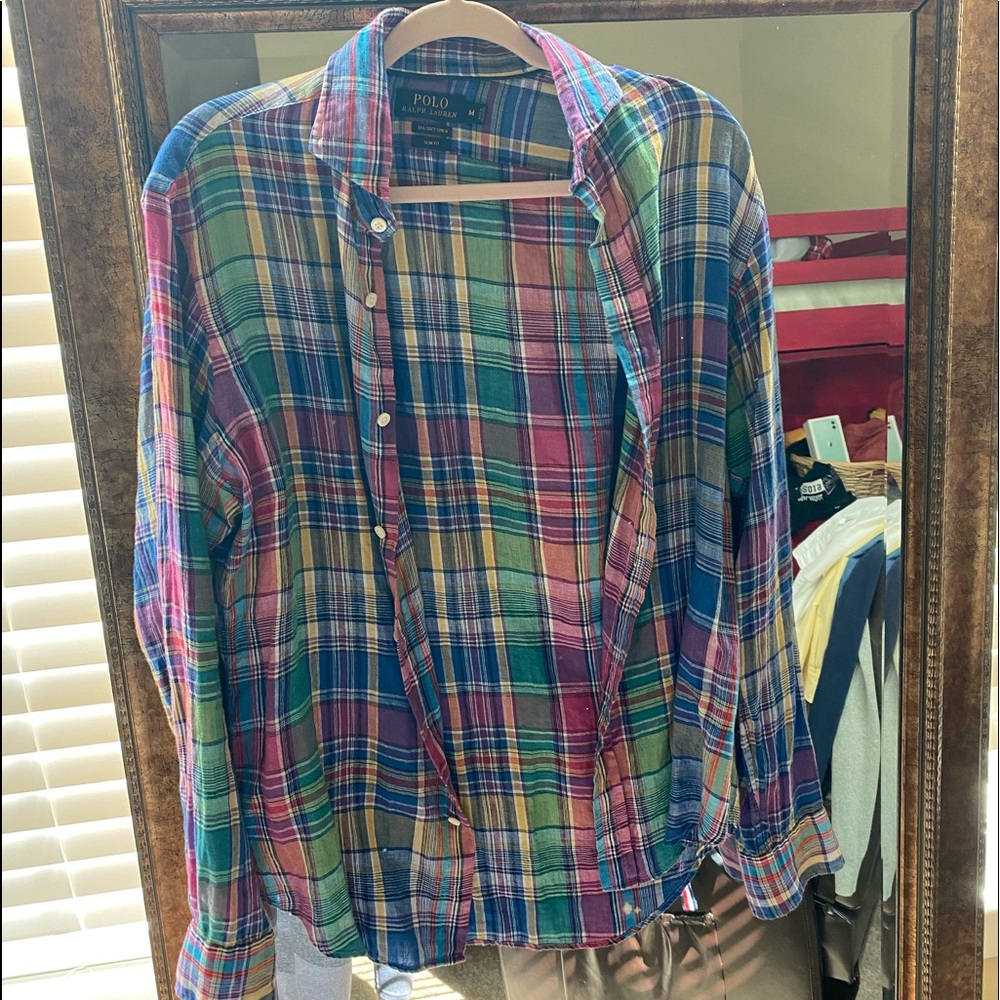 Flannel Print Polo Button Down